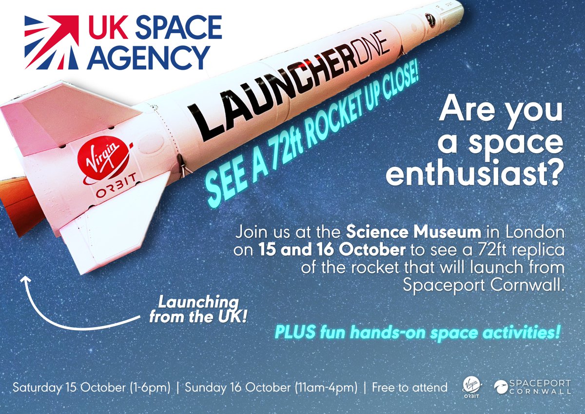 Ever wanted to get up close to a rocket? 🚀 Now’s your chance! Head to the @sciencemuseum this weekend for a @spacegovuk event, see a full-size replica of the rocket that will launch from @SpaceCornwall and enjoy some fun hands-on space themed activities!