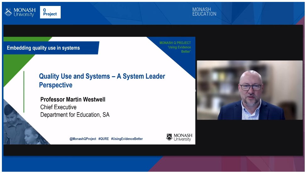 MonashQLab's tweet image. Coming up.... @martinwestwell from @edu_sagov with the system voice and experience in #UsingResearchBetter. 
@MonashEducation