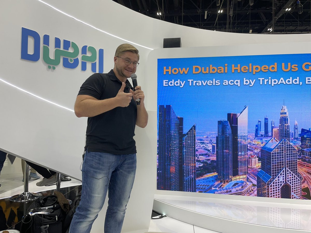 @edmundas4 tells his story of @EddyTravels weathering storms in the travel industry, the Dubai startup ecosystem, #intelakhub and eventually being acquired by #TripAdd. #gitex2022