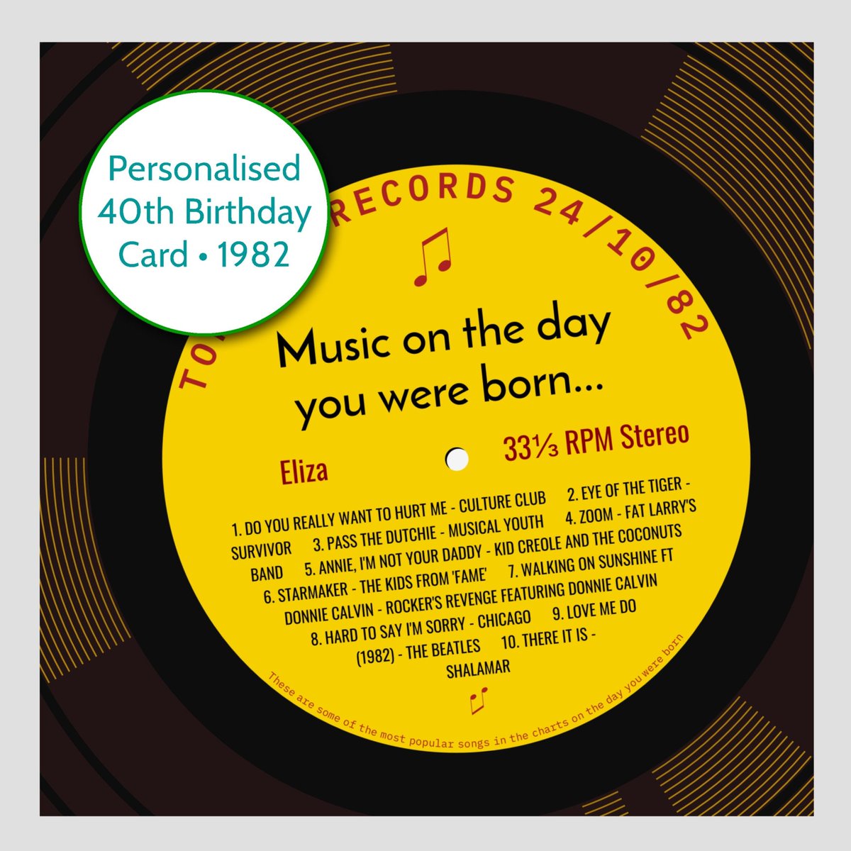 elevencorners's tweet photo. Thanks for the review! ★★★★★ "Very unique card, Very quick delivery. My son loved it. I just ordered another, more to follow." Maureen https://t.co/vgpNn12Oe1 #etsy #birthday #personalizebirthday #yearyouwereborn #birthdaycard #40thbirthday #music1982 #1982music https://t.co/1ZZSguGCIp