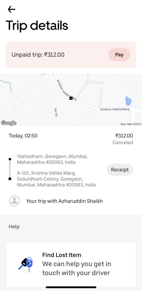 ipshita_deb's tweet photo. Request @UberINSupport @Uber_Support to look into this matter since the “help” option in your app is actually of no help in such scenarios! Anomaly in name of drivers’ too as given in the screenshots. Take this matter seriously 🙏 https://t.co/l2XEo6fFb3