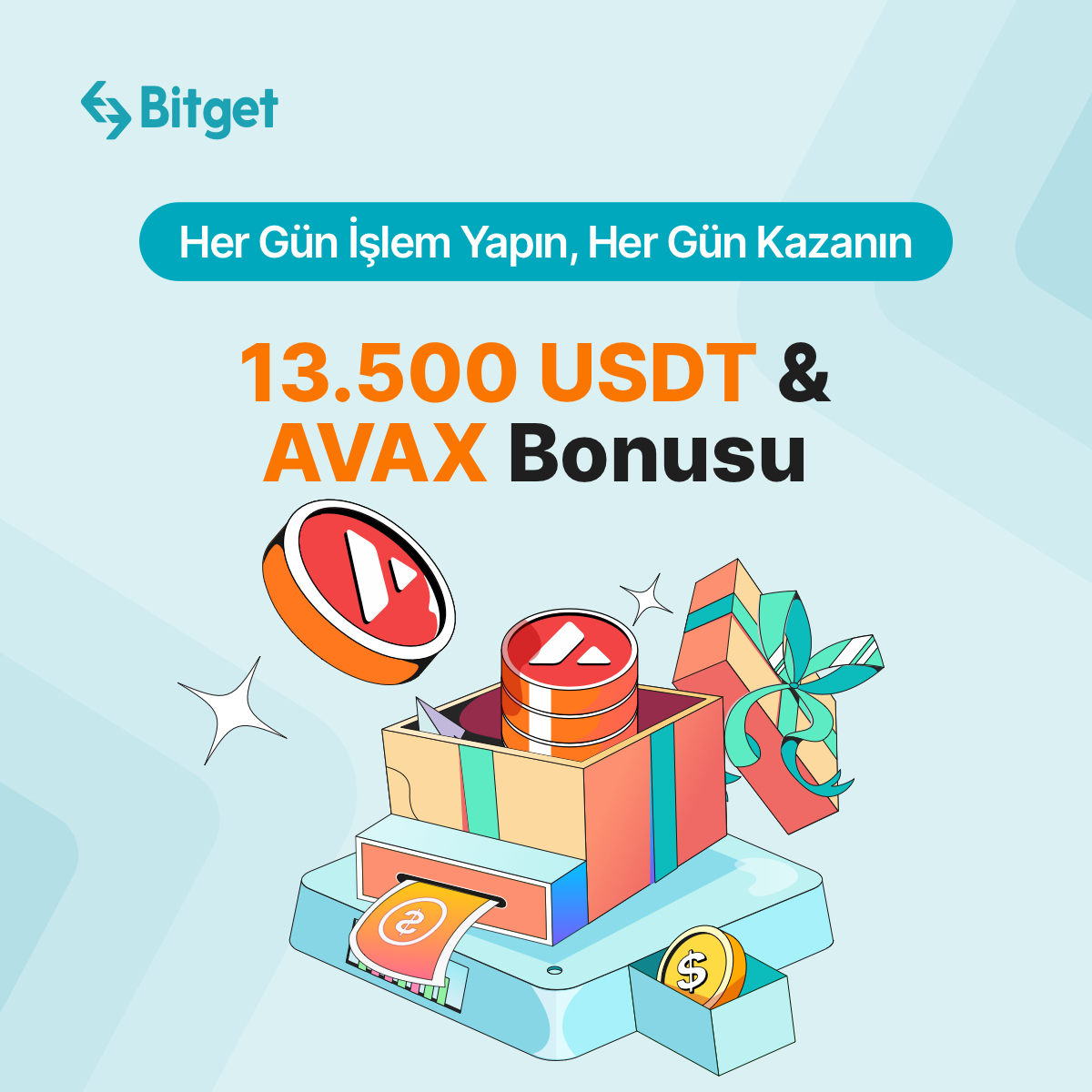 bitgetturkey's tweet photo. 🚀 Ekim Ödül Yağmuru başlıyor! 

8️⃣.5️⃣0️⃣0️⃣ USDT ve 5️⃣.0️⃣0️⃣0️⃣$ değerinde $AVAX kazanma şansı yakalayın. 💸

⏱ Son tarih: 22 Ekim 23:59 

Detaylar:  
👉 https://t.co/7MDzpOEti9

💰1️⃣0️⃣0️⃣ EKSTRA $AVAX paylaşacak 1️⃣0️⃣ kişiden biri olmak için RT edin ve 3 arkadaşınızı etiketleyin. 👇🏻 https://t.co/REMqNu1SWv
