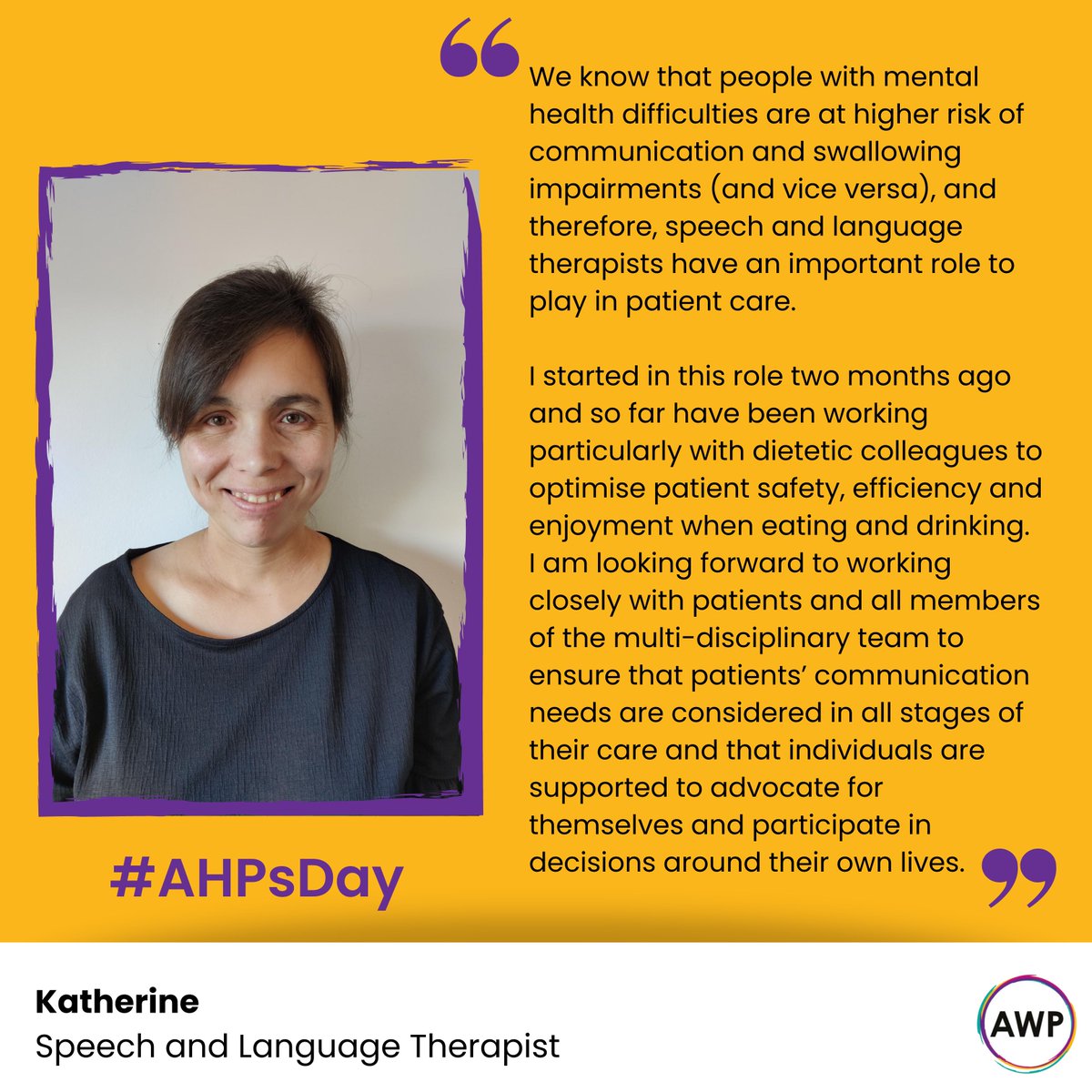 Today we join our #AHP colleagues in celebrating #AlliedHealthProfessionalsDay. 

Throughout the day we will be highlighting the valuable work of our AHP's who work as part of our multi-disciplinary teams to support our patients to recover. 

Introducing Katherine 👇 #AHPsDay