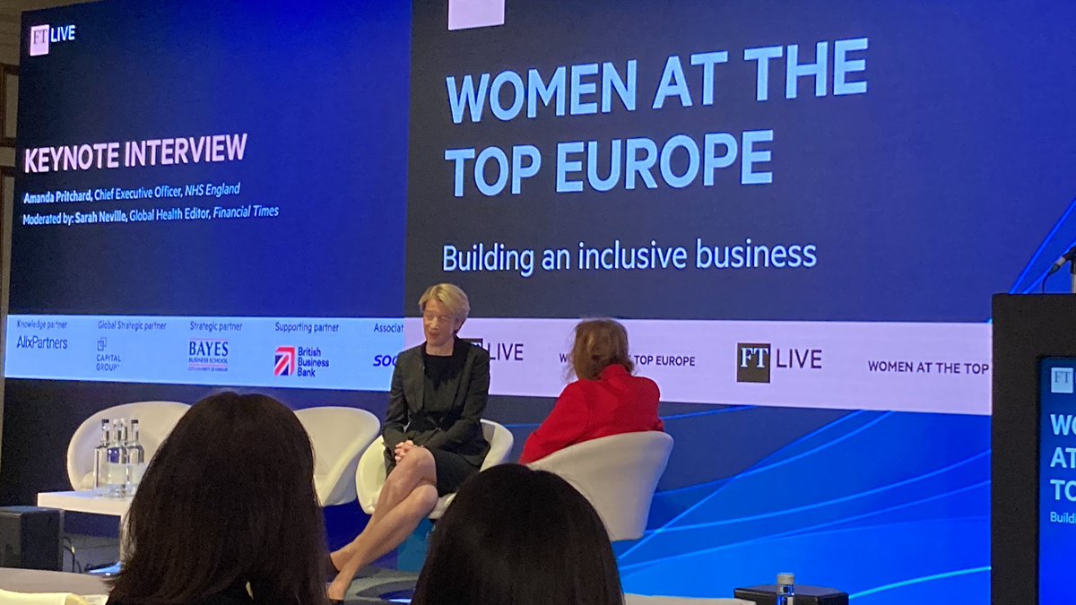 jubileej8's tweet photo. Exciting start to #FTWomen keynote interview with @AmandaPritchard, CEO   @NHSEngland #leadershipcalling #authenticleadership #trustyourself #representationmatters https://t.co/cDsarofsNf