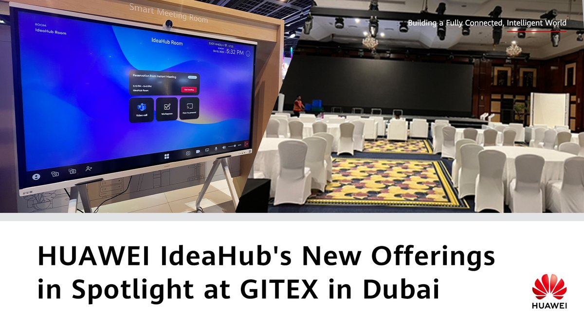 IT_Huawei's tweet photo. Visitors are astonished by the incredible new features tailored for #intelligentoffice by #HUAWEI #IdeaHub S2 and B2 at #gitex2022, one of the biggest global tech events, in Dubai. See for yourself: https://t.co/XOKL7hcvyL #HuaweiConnect #UnleashDigital https://t.co/yd1GRlORwI