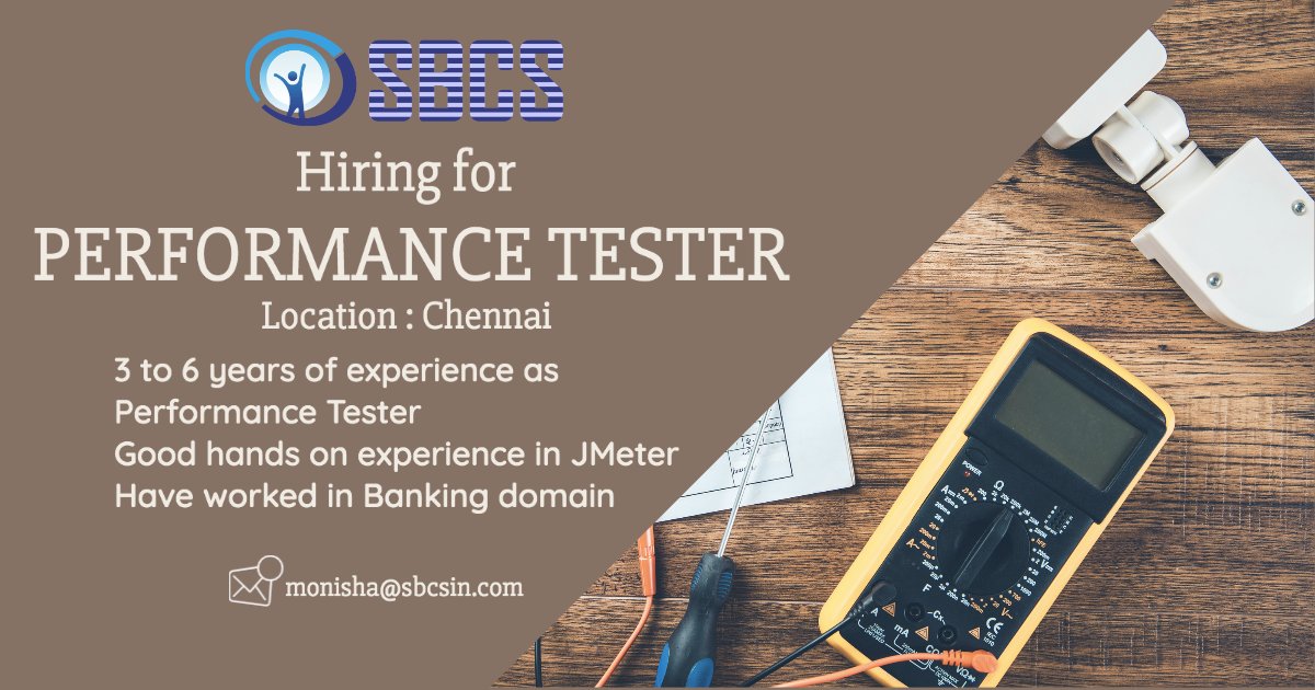 SbcsIndia's tweet image. We are hiring Performance Tester for Chennai location. Share your resume to monisha@sbcsin.com
#hiring #performancetester #chennai