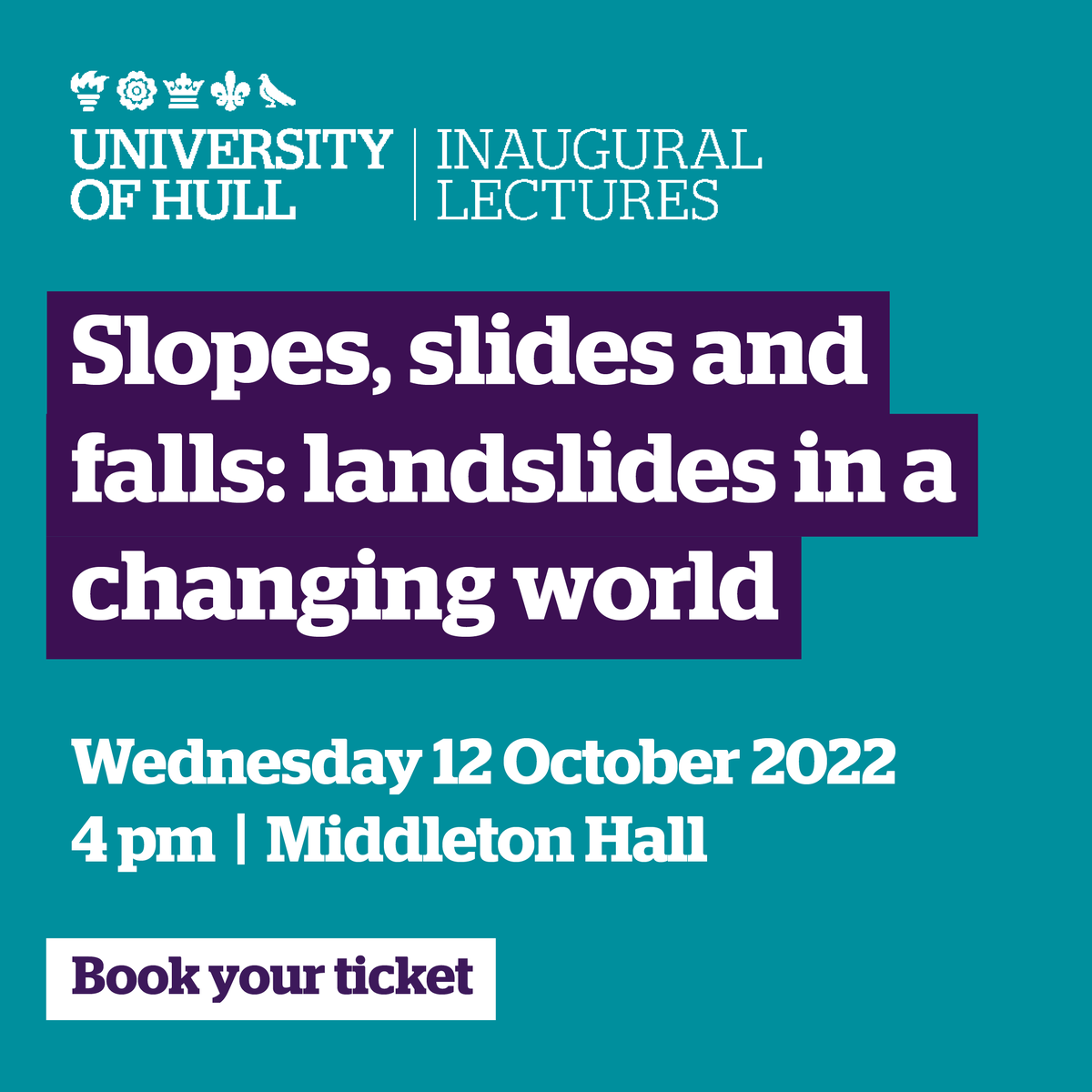 I'm really looking forward to welcoming guests, students colleagues, friends and family members to my inaugural lecture at @UniOfHull this afternoon. It is a huge honour to have the opportunity to talk about landslides, a topic of which I remain deeply passionate.