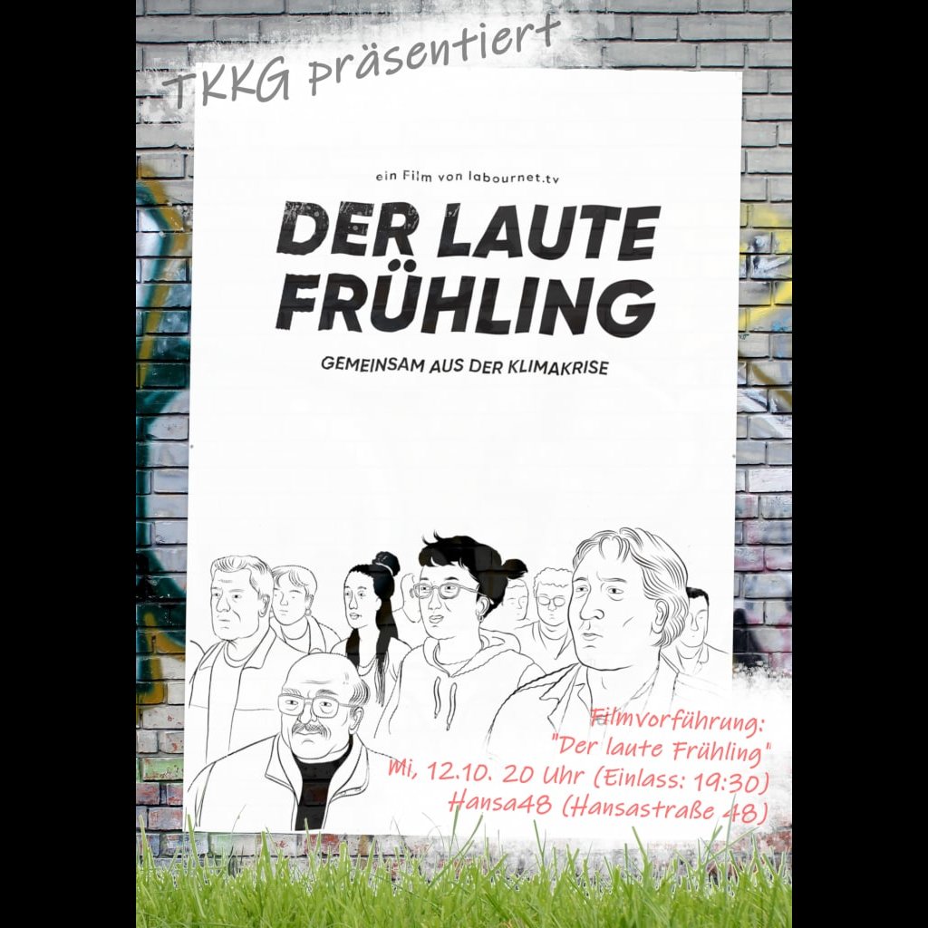 Heute um 20 Uhr findet in der Hansa48 die erste Veranstaltung unserer kleinen Reihe statt. In der laute Frühling wird dargestellt welche Transformationen wir benötigen um durch die Klimakrise zu kommen. Mit anschließenden Gespräch mit der Regisseurin. 

Kommt vorbei!

#Kiel