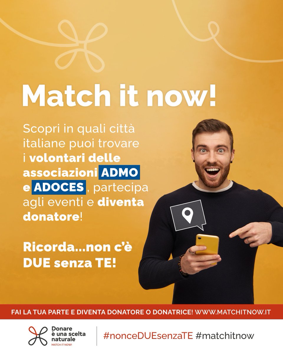 CNTrapianti's tweet photo. La settimana di #matchitnow si è conclusa a fine settembre, ma l'attività di sensibilizzazione continua tutto il mese di ottobre grazie agli eventi nelle piazze. Scopri in quali città italiane puoi trovare i volontari delle associazioni @ADMOitaly  e @AdocesItaliana https://t.co/TfeZu8yIKh