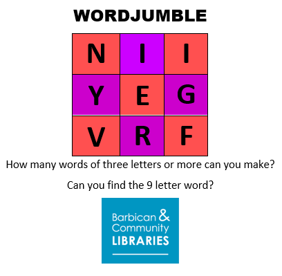 ShoeLaneLib's tweet photo. It's #wordjumble time!
Friday's 9 letter word was TWENTIETH
#LibrariesFromHome #LibrariesWithoutWalls
@BarbicanKids @barbicanlib @artizanlibrary @LDNLibraries https://t.co/ojT1pgJetr