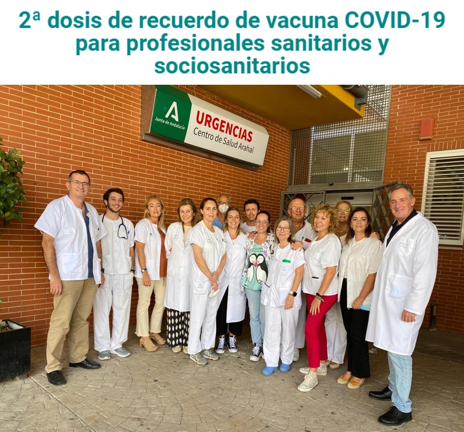 Para todo el personal de centros sanitarios o sociosanitarios de #Andalucía ya vacunados correctamente, se indica la administración de una segunda #DosisDeRecuerdo de #vacuna de #Covid_19 bivariante.

Más información en: andavac.es/2a-dosis-de-re…

#YoSiMeVacuno
#AndaluciaSeVacuna