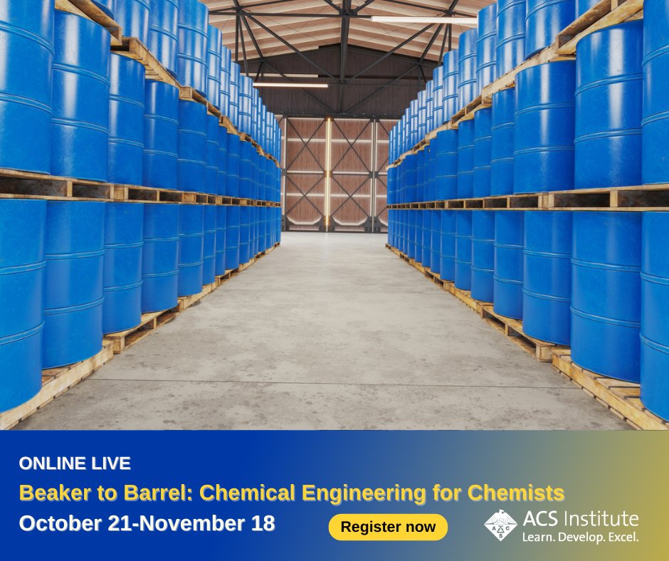 AmerChemSociety's tweet photo. Learn how to apply chemical engineering knowledge &amp; principles to advance your bench-grade processes during our upcoming #ACSInstitute course. Learn more &amp; register now at https://t.co/rCycFil763 #Chemistry #ChemTwitter #Skills #ACSProEd https://t.co/YgEltQNqm0