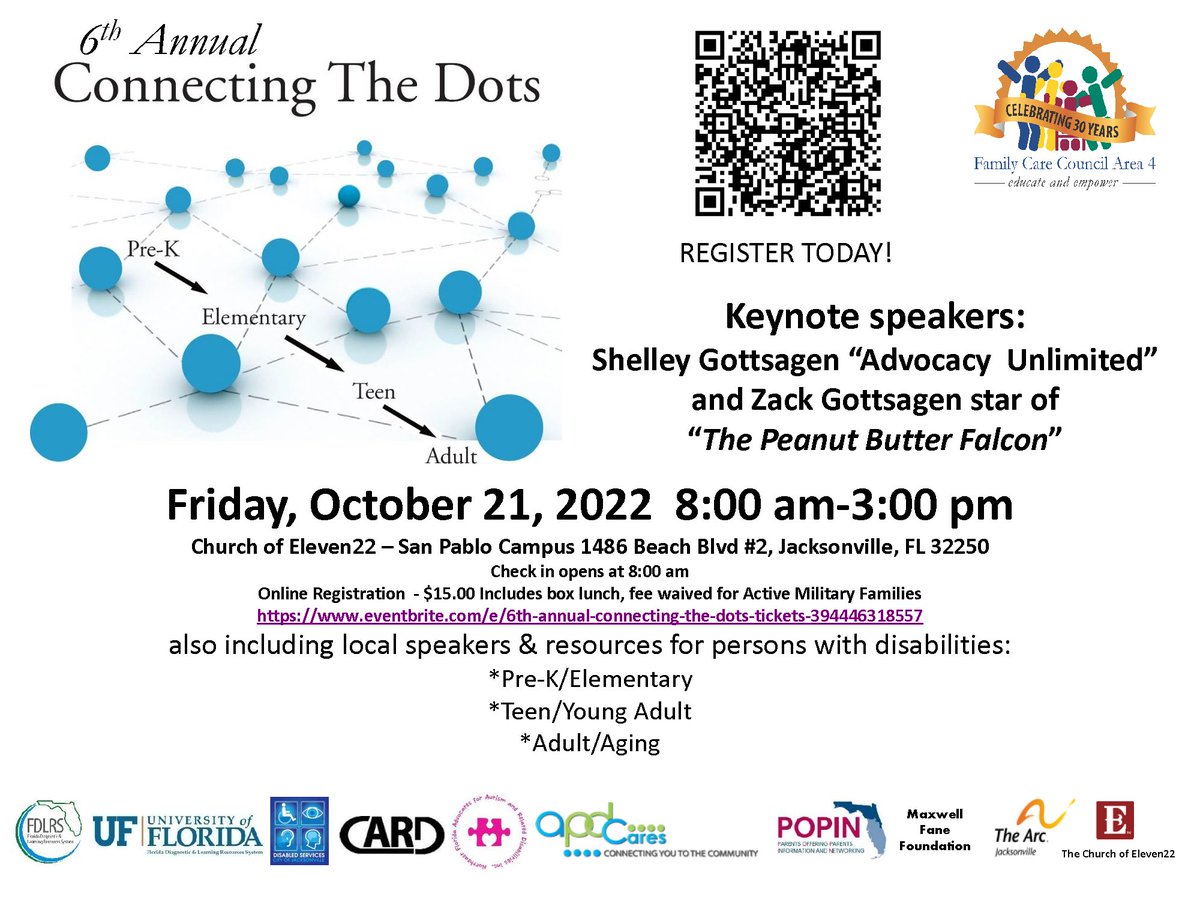 FccFlorida's tweet image. There are still a few days to register! Deadline is Monday, October 17. Family Care Council Area 4 Connecting the Dots Conference is returning.  For more information and to register, to go the Eventbrite link: ow.ly/yM8T50L7XXH