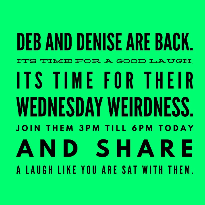 Deb and Denise are back, Wednesday Drivetime Show at 3pm till 6pm today.
Click the link  below to have a listen
spire-radio.com/player
#radio#funny#somethingtosmileabout #radiopersonalities#spireradioches#radioshow#Wednesday#humpday#humpdayvibes#entertainment
