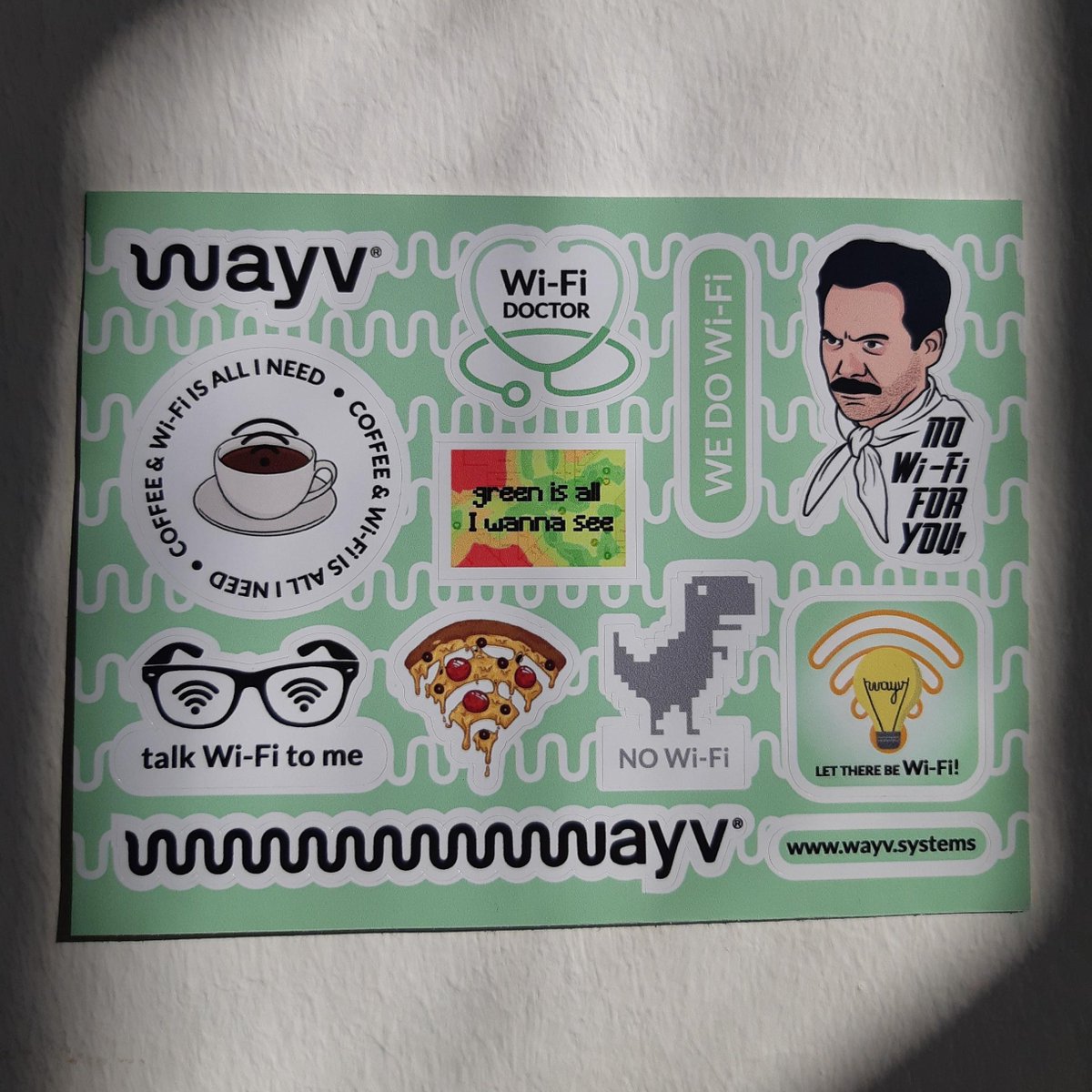 WayvGmbH's tweet photo. Wayv Stickers💚
Starting with our slogan "We Do Wi-Fi", we have produced witty stickers related to Wi-Fi.
Come and meet us at the #WLPC in Prague!
#wedowifi #wifidoctor #wifi #wlan https://t.co/k1tfUDGvFt