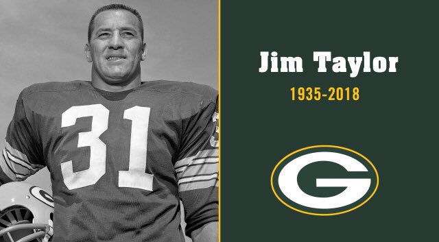 espofootball's tweet photo. #OTD Oct13,2018 #JimTaylor RIP Pro Football Hall of Fame fullback dies at the age of 83. Taylor played for the Green Bay Packers from 1958-66 and won four NFL championships. Taylor was inducted into the Pro Football Hall of Fame in 1976 @NFL @packers https://t.co/iSVg6EWAxD