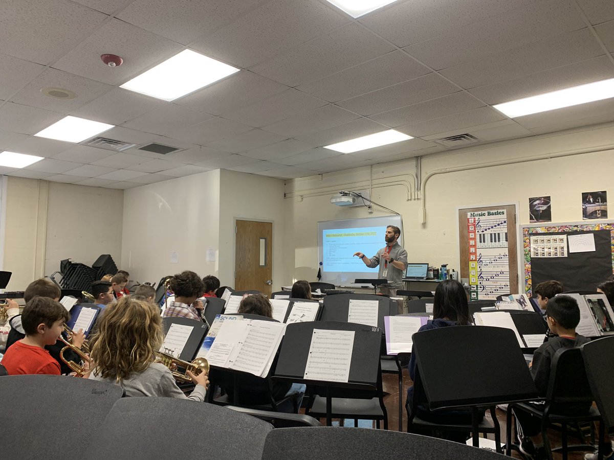 MLioneBand's tweet photo. @EmersonSupt Had a great visit this morning  to the @VillanoElem Symphonic Band rehearsal ahead of Friday’s Homecoming Game! #gocavos https://t.co/wd9KmbDgcr