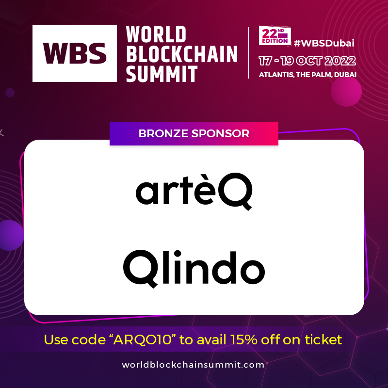 We are thrilled to introduce @arteQio & @Qlindoio as Bronze Sponsors for World Blockchain Summit - Dubai 2022! Explore their offerings and solutions at #WBSDubai 2022! Book your tickets today: hubs.li/Q01pxwWf0 #WBSDubai #blockchaintechnology #wbs #Dubai #DubaiEvent