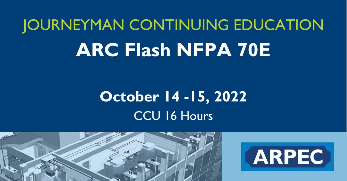 ArpecSchool's tweet image. It's your last chance to sign up for ARC Flash NFPA 70E on Oct. 14 &amp;amp; 15. Learn about personal safety for working on or around electrical systems &amp;amp; equipment, how to use proper materials &amp;amp; procedures for doing electrical work.

Register here conta.cc/3B9U8ff.

#arpec #lu725