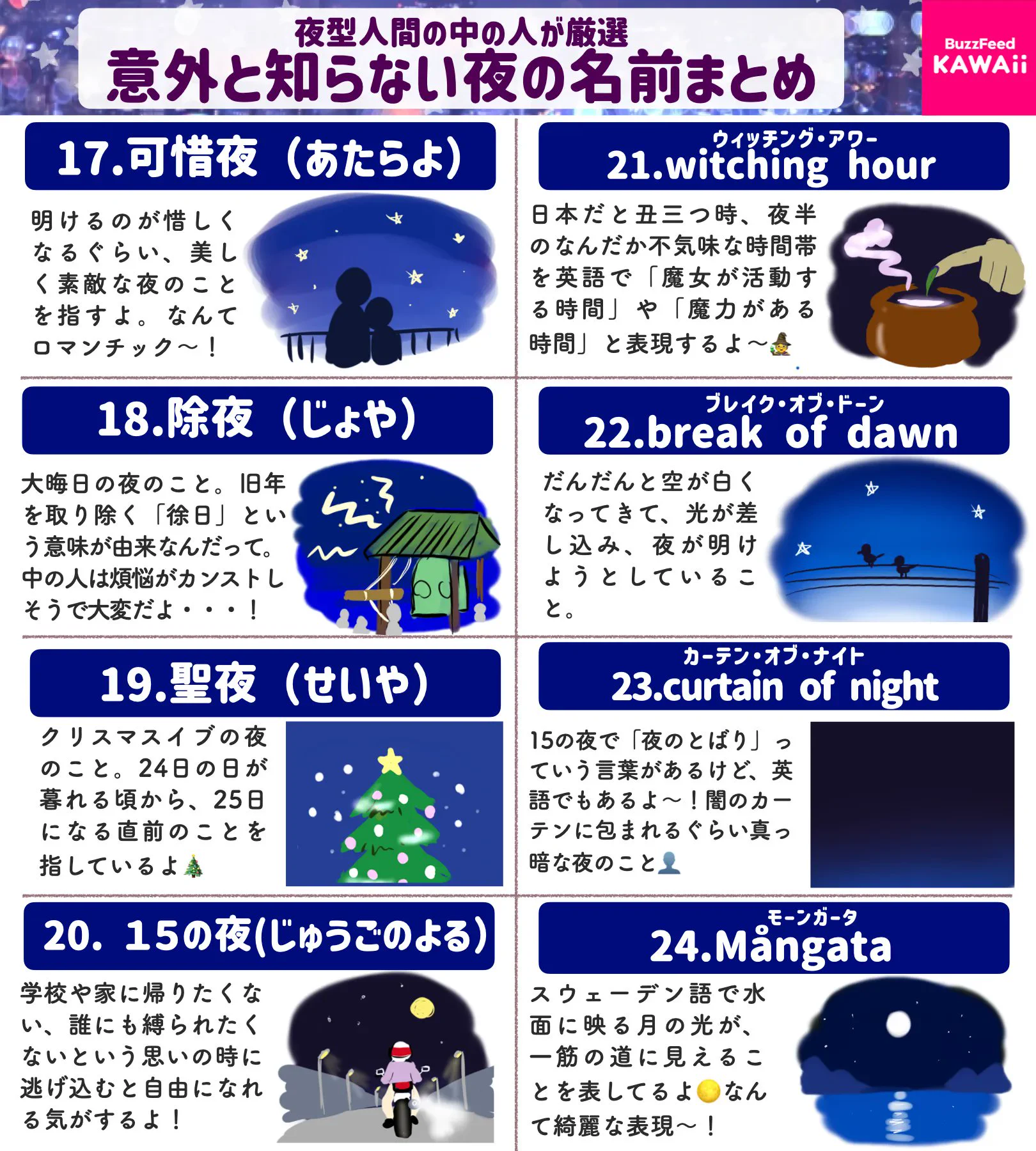 こんなにもたくさんの名前があるなんて知らなかった･･･！「夜の名前」24選！