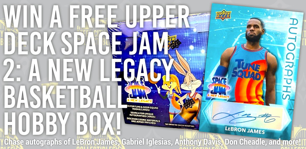 SCCTradingCards's tweet photo. We're giving away a Upper Deck Space Jam 2: A New Legacy Basketball Hobby Box! To enter:

1) RETWEET &amp; LIKE
2) FOLLOW @SCCTradingCards
3) TAG one friend

You could pull a LeBron James autograph from @UpperDeckSports! Winner chosen 10/14! Must be following! #LeBronJames #TheHobby https://t.co/frdpOD4zDT