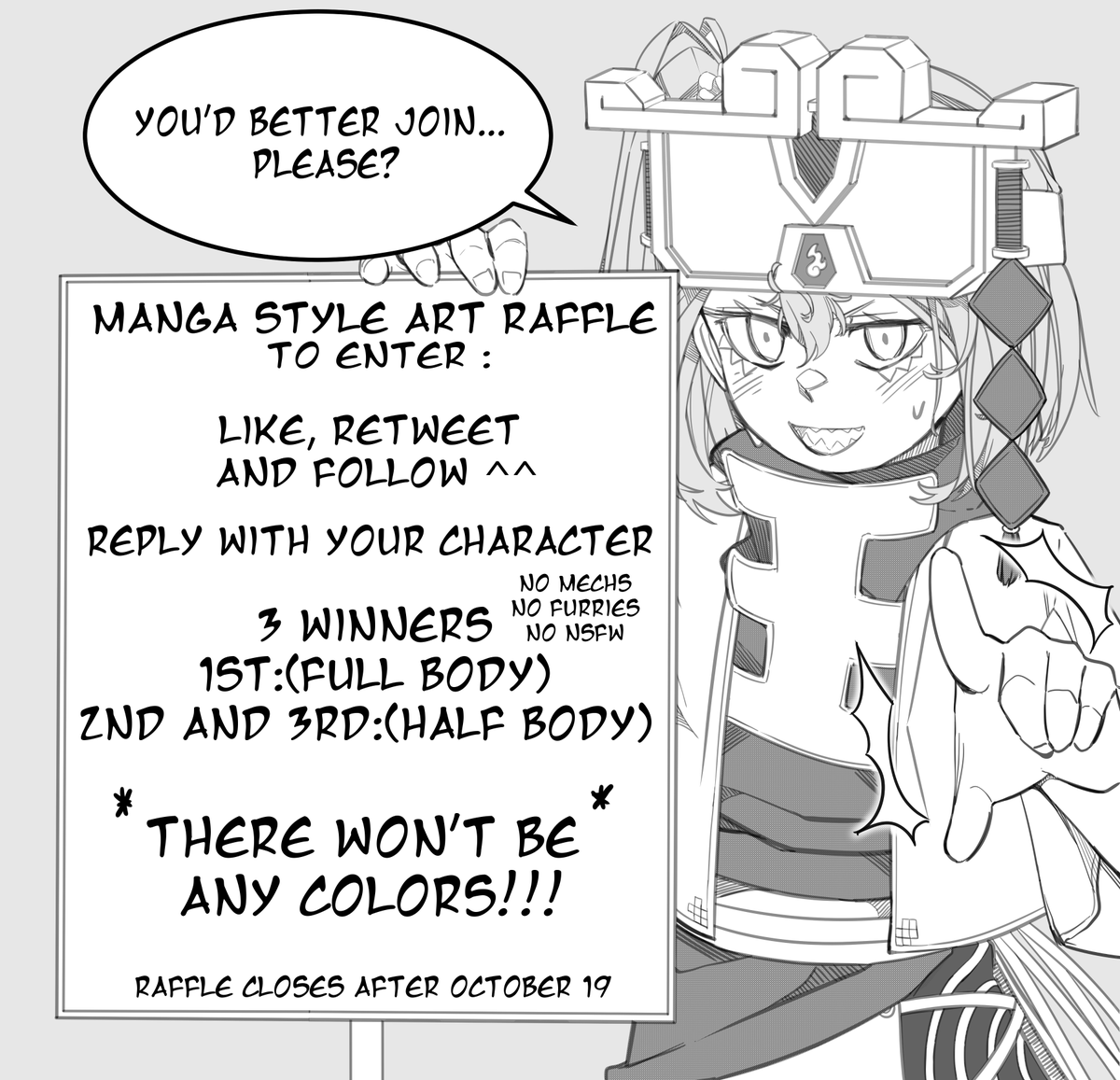 Thank you for 100 followers!! I'm doing an art raffle for the milestone, I'll choose the 3 winners based on my favourite designs. Retweets would be very appreciated! #artraffle