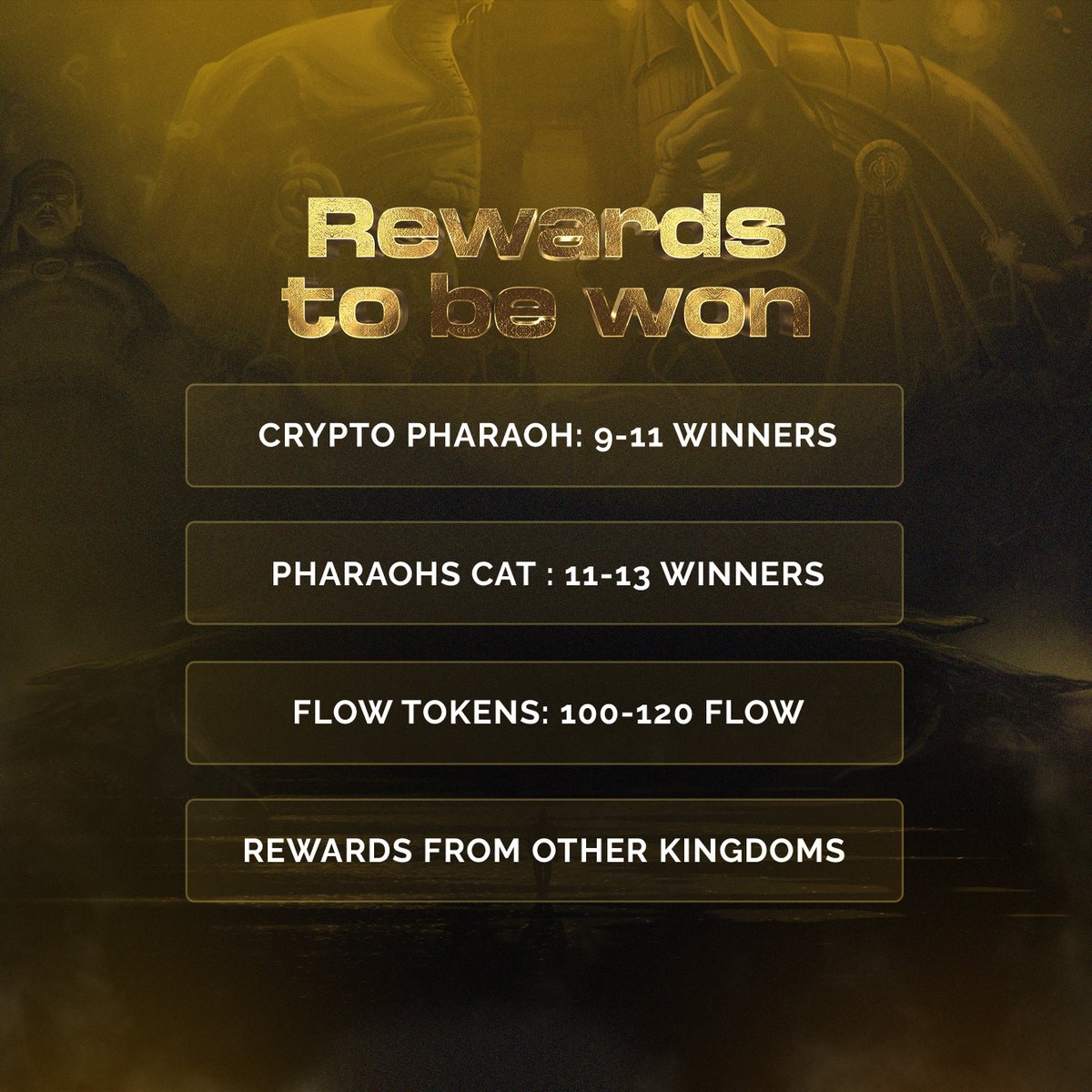 CryptoPharaohs_'s tweet photo. The time has come to open the gateway to our 7TH WHEEL OF PHARAOHS EVENT on Oct 28th🎉
Learn how to earn ankh and buy your tickets at #worldguide in discord)
Increase your odds of winning by buying additional entries 😎
#WheelofPharaohs
#NFTCommunity
@flow_blockchain 
@flowverse_ https://t.co/9J2pR42uip