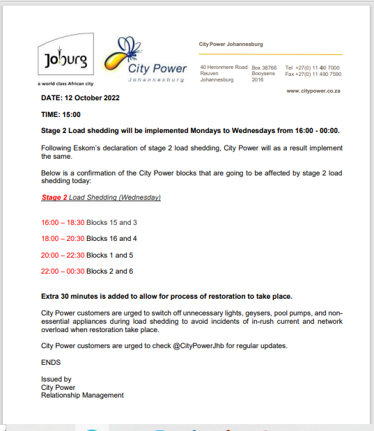 CityPowerJhb's tweet photo. #JoburgUpdates #JoburgServices #Loadshedding #Stage2 ^GR https://t.co/NjP2zK7K1G