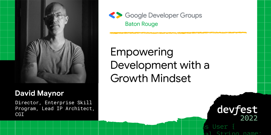 GDG_BatonRouge's tweet photo. How can learning to learn make you a better developer?  Join David Maynor, Lead Solution Architect and Developer of @CGI_USA Technical Training and Onboarding Programs, at #DevFestBR where he will talk about how having a growth mindset can empower you as a developer. #DevFest2022 https://t.co/nkzdTrjK3W