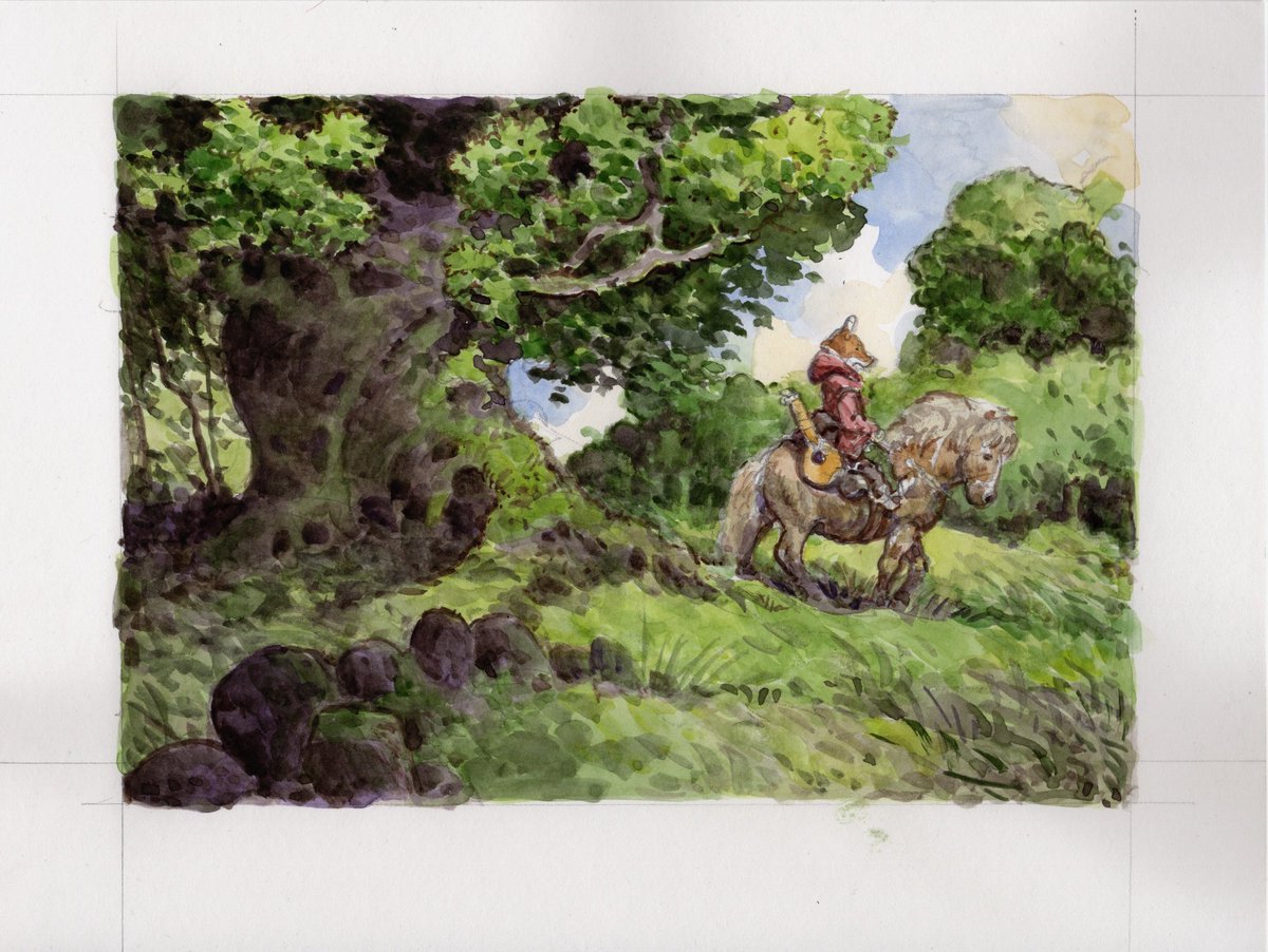 larrymacdougall's tweet image. Recent watercolour -  "Bard" or "Return of the Freeloader". I've included a couple of smaller colour roughs in this post as well. Just some warm-up tries.Thanks again for all of your support and encouragement. More soon. 🎃