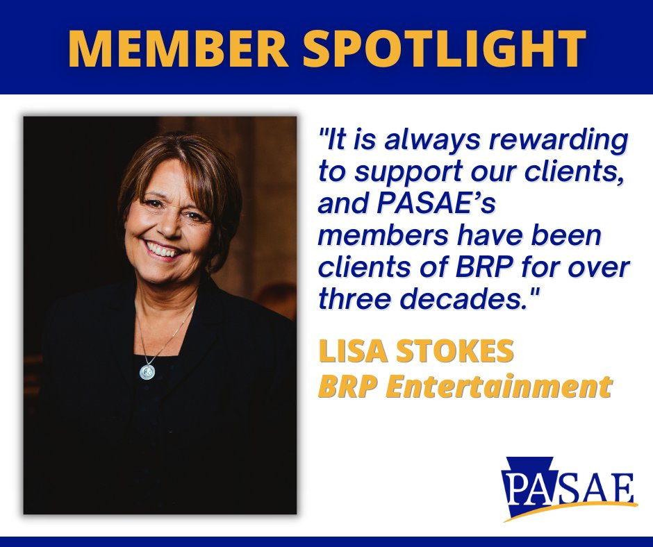PASAEinfo's tweet photo. Meet Lisa Stokes, President of BRP Entertainment! Lisa’s primary focus is on the overall strategic direction of the company, including identifying and exploring opportunities for growth as well as commitment to the community.
#OurMembersRock #Spotlight #PASAE #BRPEntertainment https://t.co/pFMIewXtMm
