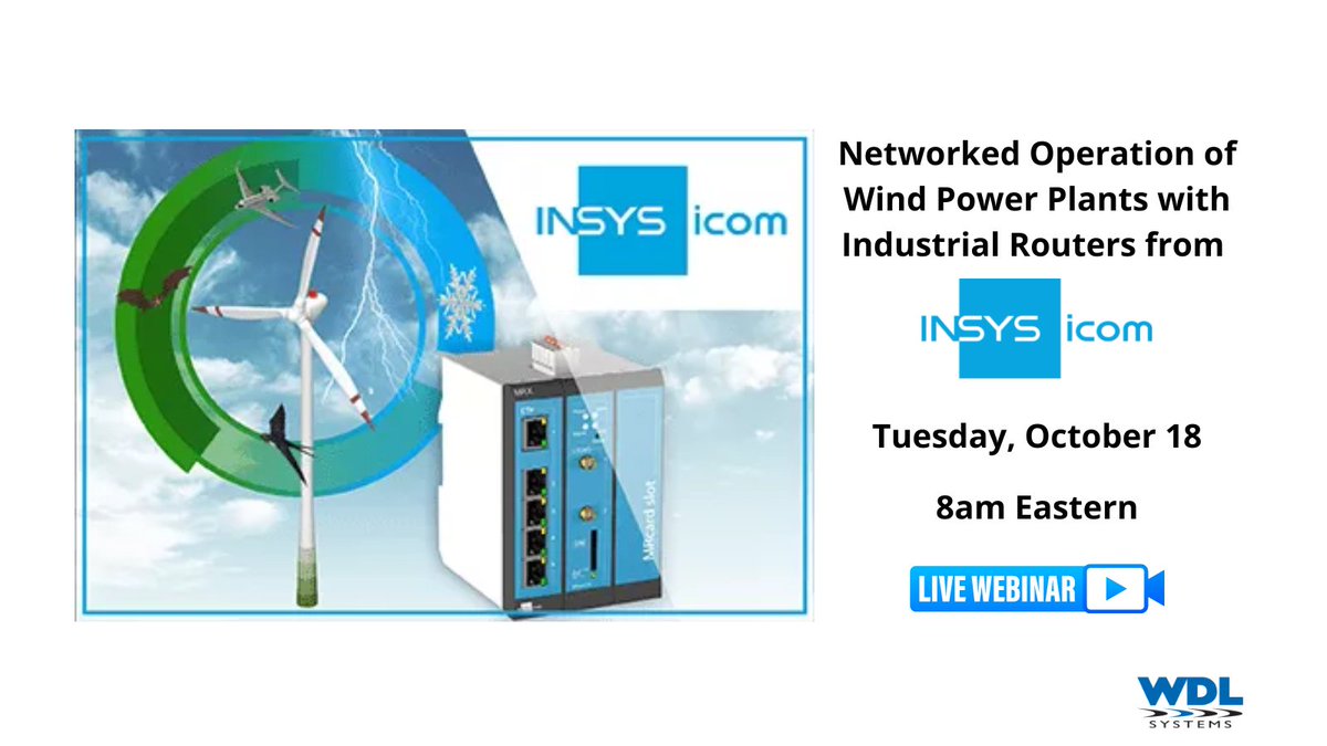 wdlsystems's tweet photo. Simple, reliable and secure solutions for the maintenance and monitoring of wind turbines with @INSYS__icom industrial routers! Learn more during their webinar Tuesday, October 18, 8am Eastern.
https://t.co/oAY88exOJ9
#windturbine #windenergy #remotemaintenance #remoteaccess #IoT https://t.co/aELutLFvuU
