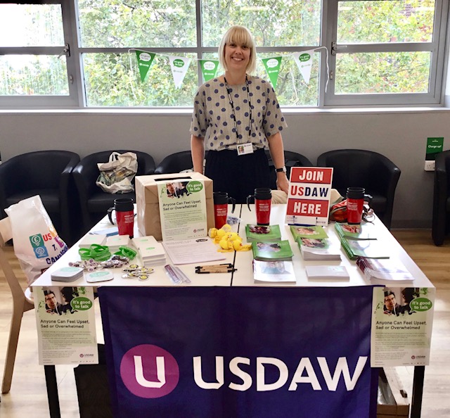 UsdawUnion's tweet photo. Big thanks to rep Rosie for these excellent photos of her #TalkToUsdaw💚🎗 Mental Health awareness campaign events held at Morrisons Small Heath and Tamworth #WMHD2022 https://t.co/Tn1GAaYw3u