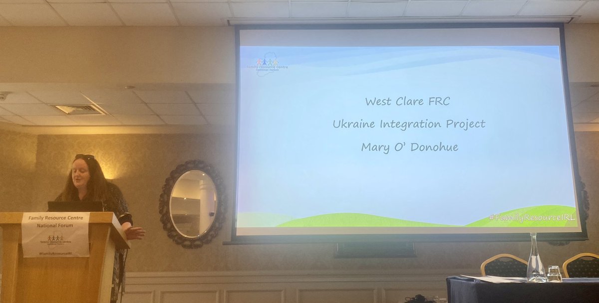 Next we have Mary from West Clare FRC sharing her experience of working with people displaced from Ukraine and their Ukraine Integration Project. A show of hands in the room show that a huge majority  of FRCs in the room are working with people from Ukraine. #FamilyResourceIRL