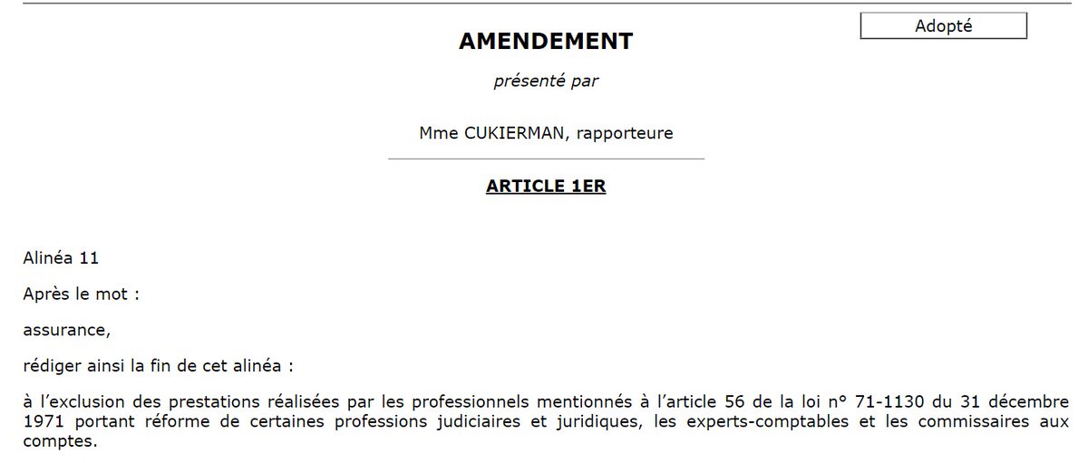 📢Loi cabinets de conseil : les sénateurs de la commission des lois ont adopté l'amendement de <a href="/CecileCukierman/">Cécile Cukierman</a> et <a href="/Avocats_Paris/">Avocats de Paris</a> visant à exclure les #avocats et autres professions du droit du champ d'application de la loi. 
Une victoire pour l'indépendance de la profession.