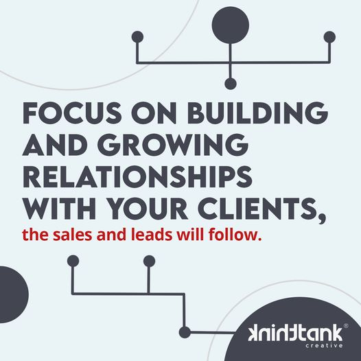 AKAThinkTank's tweet photo. Focus on building and growing relationships with your clients, the sales and leads will follow. Make them feel like a person, not just a paycheck. 
But more than a relationship, build a partnership with them. 
#thinktank #creative #design #media #digital #marketing #agency https://t.co/A2lUqUR3y3