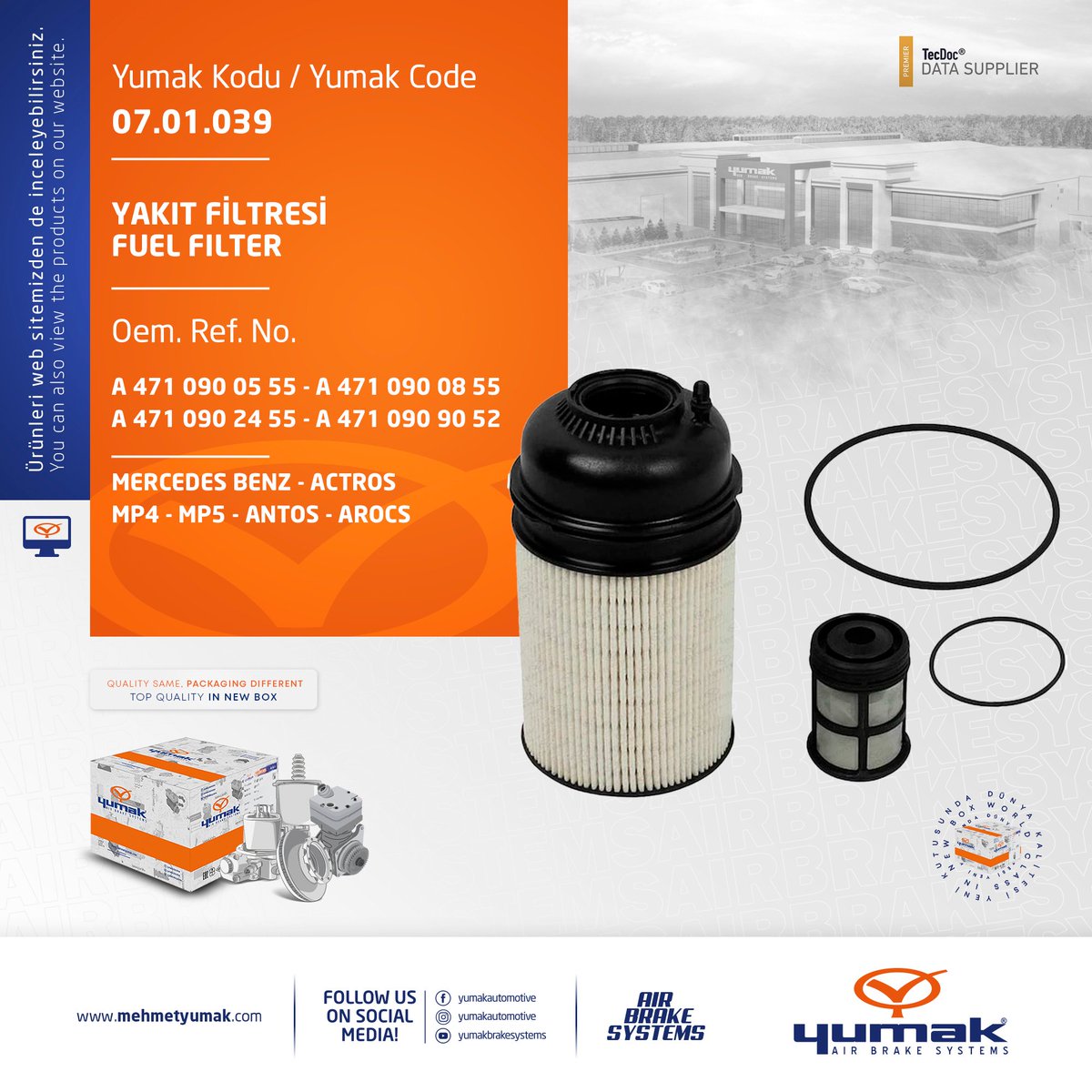 YUMAKAUTOMOTIVE's tweet photo. Yumak Kodu / Code : 07.01.039
YAKIT FİLTRESİ
FUEL FILTER

MERCEDES : A 471 090 05 55
A 471 090 08 55 - A 471 090 24 55
A 471 090 90 52

https://t.co/s6lBiCMhw8

https://t.co/TR5Yqme0yT

#yumak #air #airbrake #brake #systems #weoffer #offer #thebest #power #quality #automotive https://t.co/ksf9e82ral