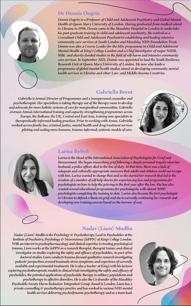 MPS_Psychedelic's tweet photo. Learn more about the wonderful speakers for our upcoming event 'Psychological Realities of Living in War'.; @GabriellaBethBr, @dennisougrin, Larisa Rybyk &amp; Liam Modlin. 

Tickets still available below: ⬇️
https://t.co/5Qxpt2VRQR https://t.co/2BwqfqnqnO