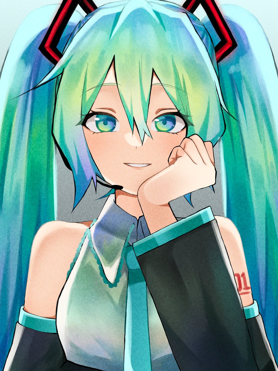 hatsune miku 1girl solo twintails detached sleeves long hair necktie looking at viewer  illustration images