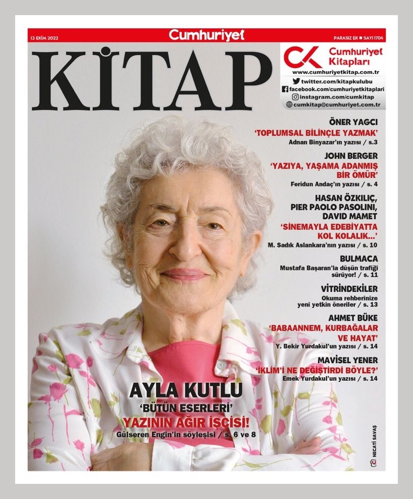 YARIN günlerden Cumhuriyet Kitap!

Yarım yüzyıla yaklaşan yazını ve kısa süre önce iBilgi Yayınevi’nce yayımlanan Bütün Eserleri’yle usta yazar Ayla Kutlu kapağımızda. 

Gülseren Engin’in söyleşisi...

<a href="/CumKitap/">Cumhuriyet Kitap Eki</a> <a href="/cumhuriyetgzt/">Cumhuriyet</a> <a href="/GamzeAkdemirCum/">Gamze Akdemir</a> <a href="/BilgiYayinevi/">Bilgi Yayınevi</a>