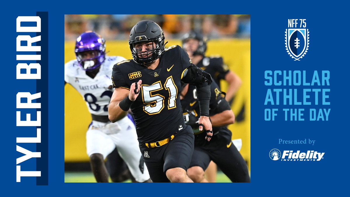 The NFF Scholar-Athlete of the Day, presented by @Fidelity, is @AppState_FB LB and management graduate @tylerbird51, who is currently pursuing his MBA #NFF75 #GoApp