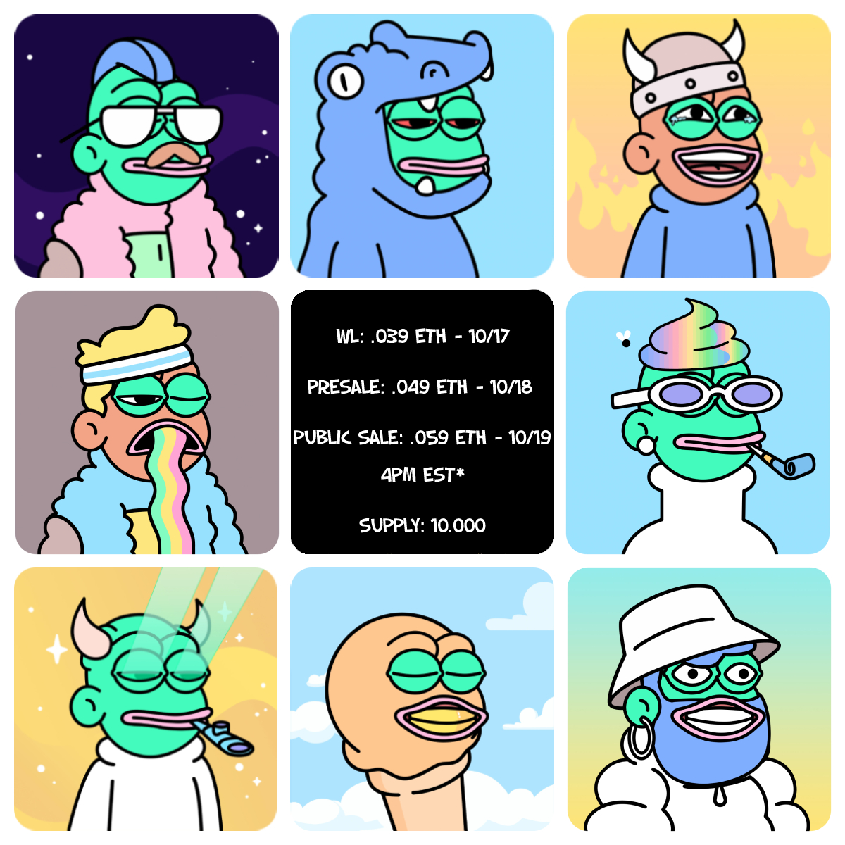 Peppies fam 🐸

Mark your calendars, mint deets have been confirmed!

1500 guaranteed spots still avail - register at: heymint.xyz/peppies-allowl…

✅WL: .039 ETH
✅Presale: .049 ETH
✅Public Sale: .059 ETH  

#Peppies #NFTCommunity #FROGTOBER #NFTJapan  #NFTs #NFTGiveaway