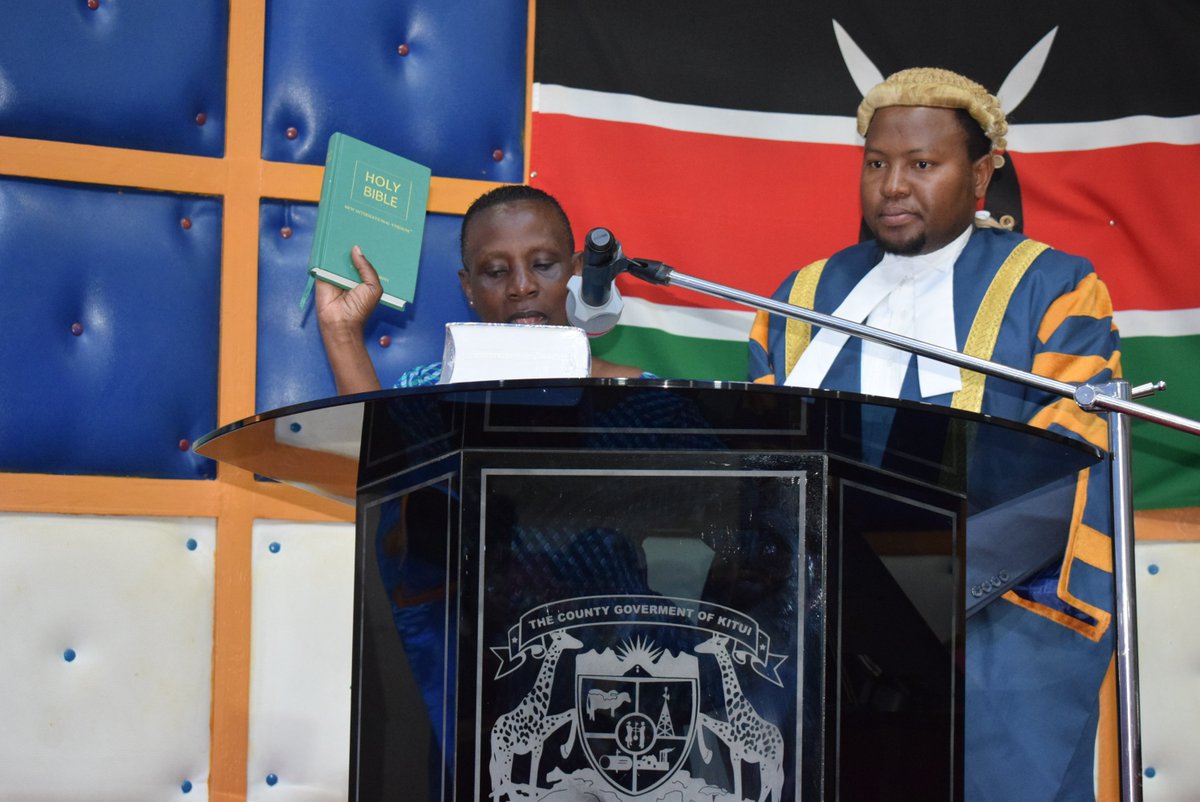 KituiAssembly's tweet image. This morning, the County Assembly Speaker Hon. Kevin Kinengo Katisya has administered oath of office to Hon. Baraka Waziri Bakari and Hon. Rose Kasyoka Kathoka. Hon. Bakari and Hon. Kasyoka were nominated by the Wiper Party to represent marginalized group in the County Assembly.