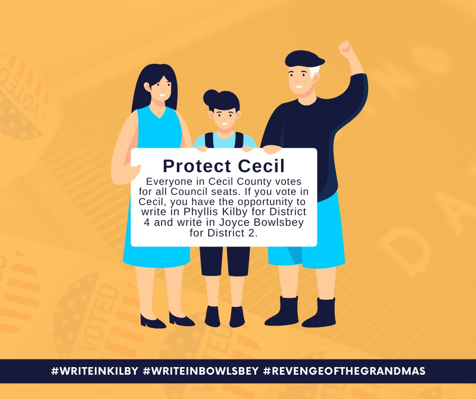 PhyllisKilbyCC's tweet photo. Everyone in Cecil County votes for all Council seats. If you vote in Cecil, you have the opportunity to write in Phyllis Kilby for District 4 and @WriteInBowlsbey for District 2! #RevengeOfTheGrandmas https://t.co/pZrjtRe6vD