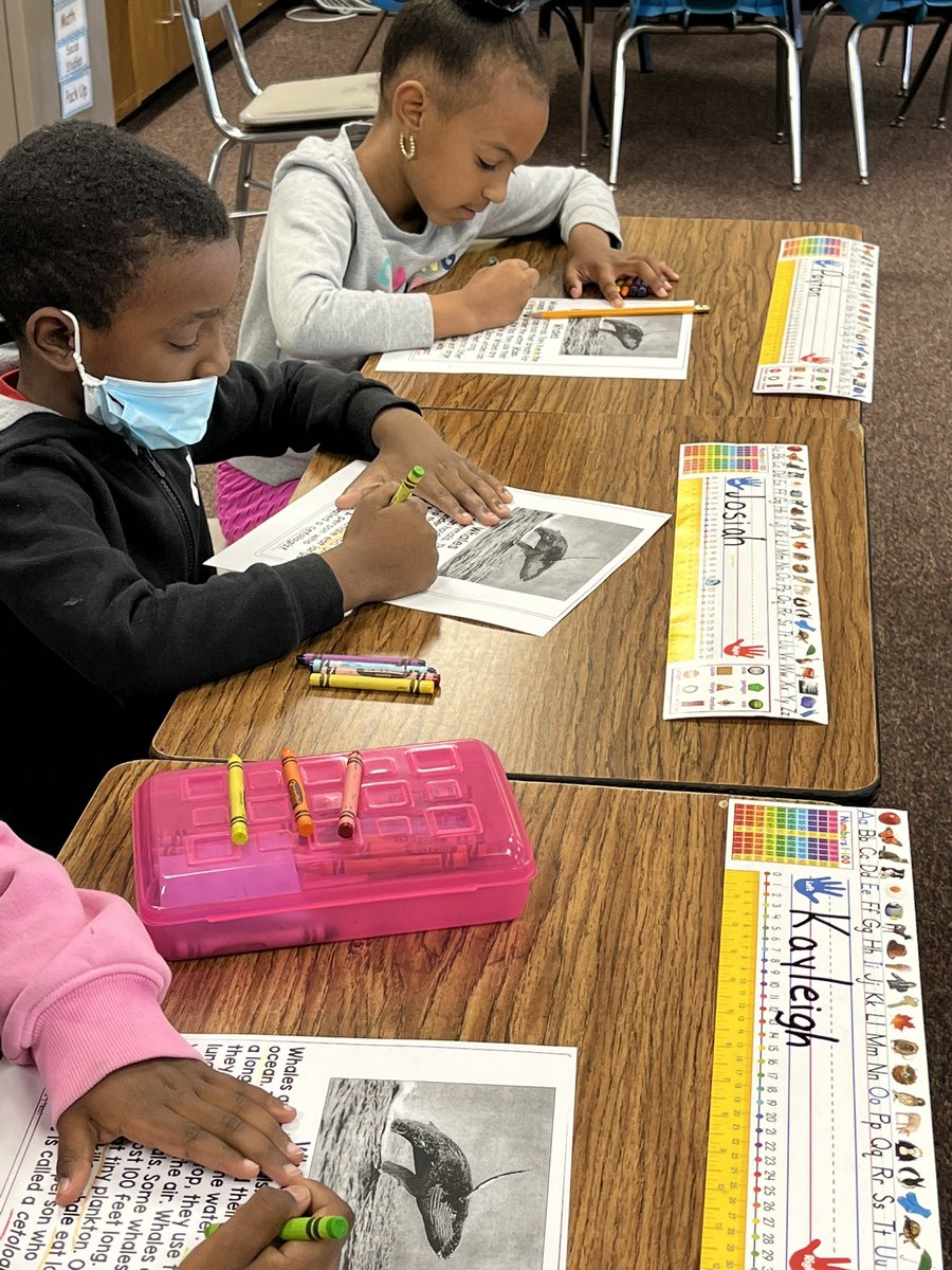 PCS_AVID's tweet image. @FalklandElem_NC first graders marking the text to support their understanding of reading! #AVIDmindset