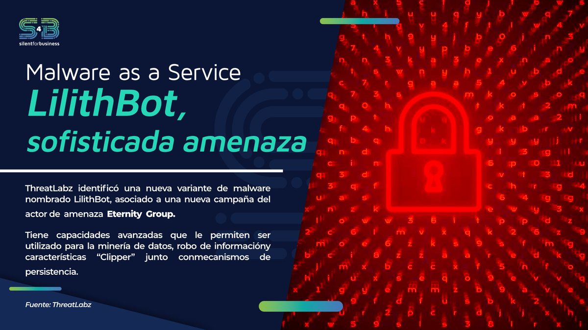 silent4business's tweet photo. En la campaña de #LilithBot, el cibercriminal registra al usuario comprometido en su botnet y roba sus archivos e información para después subirla a un servidor de comando y control (C2) a través de la red Tor. #SilentNews
#cybersecurity #infosec #malware #ciberseguridad #SEDANA https://t.co/ZgvgxDLf3V