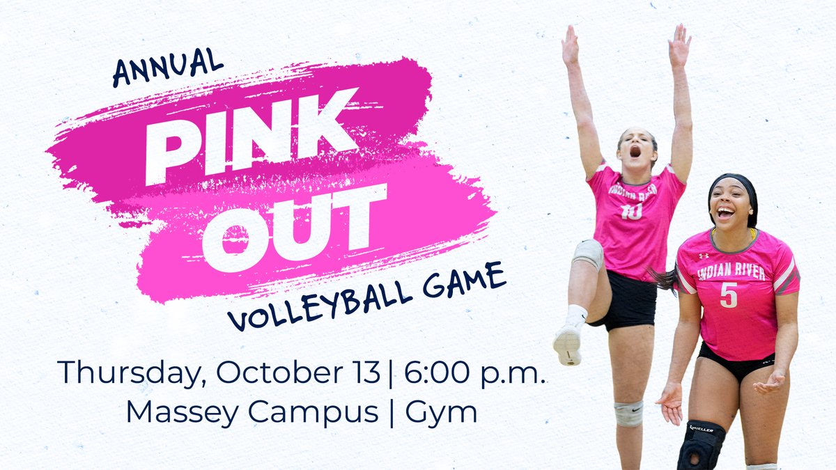 IRSCTheRiver's tweet photo. In recognition of #BreastCancerAwarenessMonth, join us for the Annual Pink Out Volleyball Game at 6 p.m. on Thursday, October 13. @irscvb takes on @FSWCollege in the Massey Campus Gym.

@IRSCAthletics #IRSCRiverlife https://t.co/LDi1CVdNQV