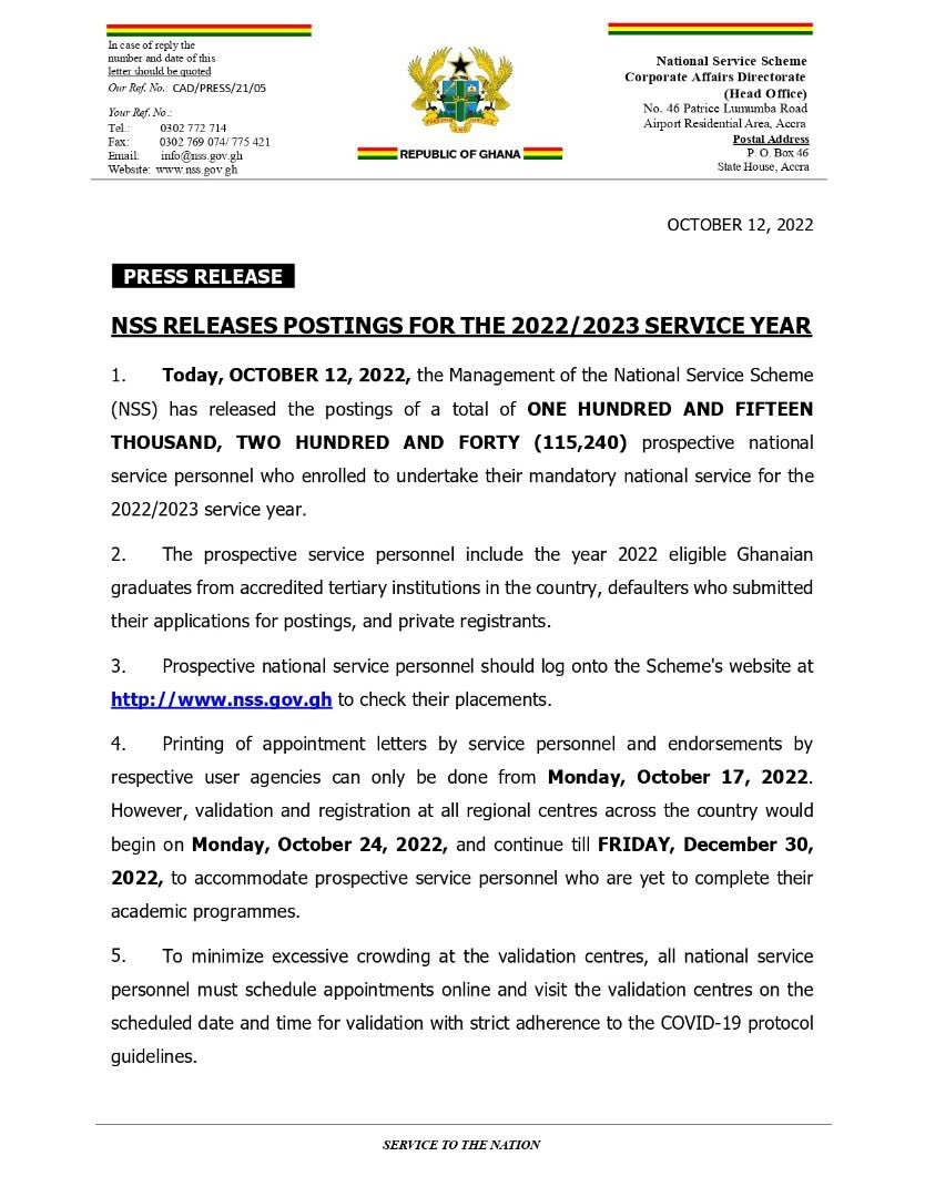 KobbyKyei_'s tweet photo. NSS POSTINGS FOR THE 2022/2023 SERVICE YEAR OUT!!! 

#Blogger https://t.co/sYyvWURXVI