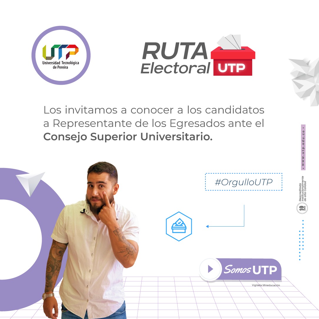 UTPereira's tweet photo. #EgresadosUTP 👇
El próximo 18 de octubre se elegirá al representante de los egresados ante el Consejo Superior Universitario, aquí les dejamos un enlace en donde podrán conocer su hoja de vida y propuestas
https://t.co/9Cgl7aQ9lP
#UTPereira #UTPavanza #Egresados https://t.co/7TjS3CxBas