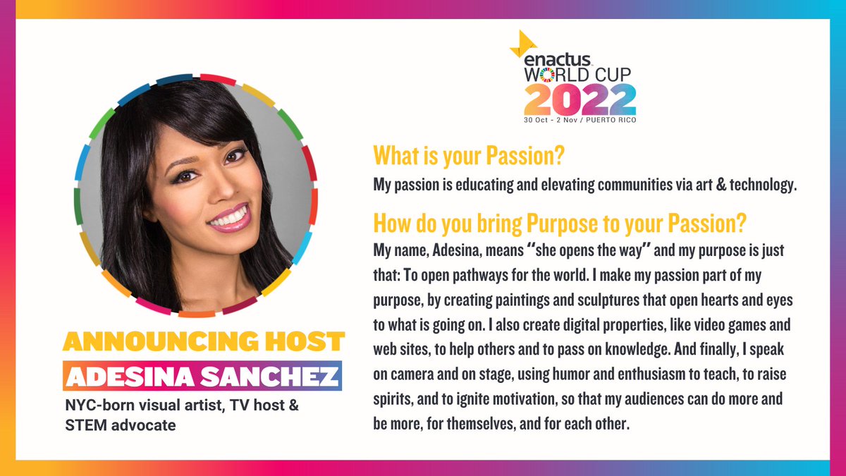 Enactus (@enactus) on Twitter photo Meet the #EnactusWorldCup 2022 Announcing Host, <a href="/AdesinaTV/">Adesina Sanchez</a>!
Register for #EWC now π enactus.org/worldcup
#WeAllWin #PassionOnPurpose Meet the #EnactusWorldCup 2022 Announcing Host, <a href="/AdesinaTV/">Adesina Sanchez</a>!
Register for #EWC now π enactus.org/worldcup
#WeAllWin #PassionOnPurpose